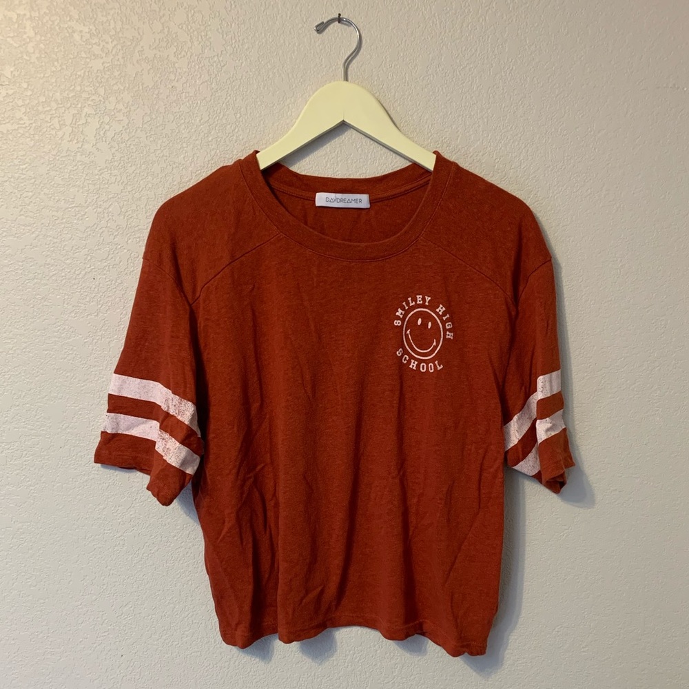 Daydreamer Rust Orange Short Sleeve Tee with White Stripes